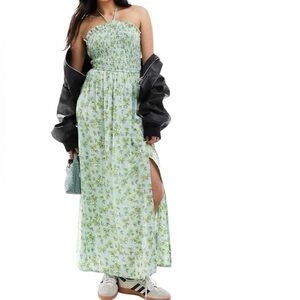 ASOS DESIGN Shirred Halter Daisy Dress